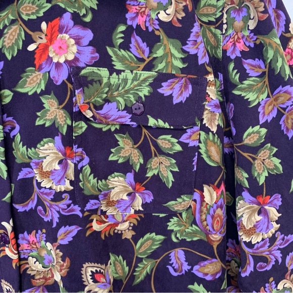 Roamans Shirt Woman 2X  Purple Floral Button Up Long Sleeve Tunic  Side Colorful - Picture 2 of 11